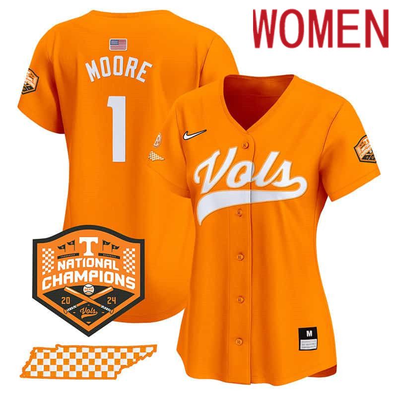 Women Tennessee Volunteers #1 Moore Orange 2024 Nike Champions Vapor Premier Limited NCAA Jersey->women nfl jersey->Women Jersey